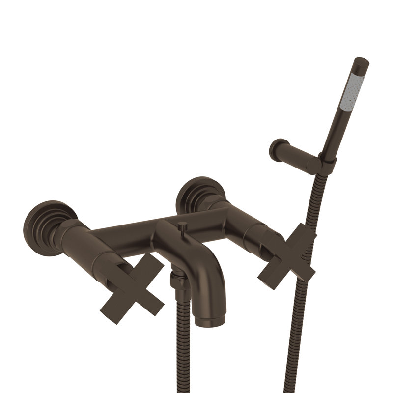 Lombardia Exposed Wall Mount Tub Filler, Tuscan Brass, Cross Handle