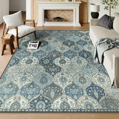 Violia Moroccan Bloom Medallion Area Rug – Plush Textured Accent with Non-Slip Backing