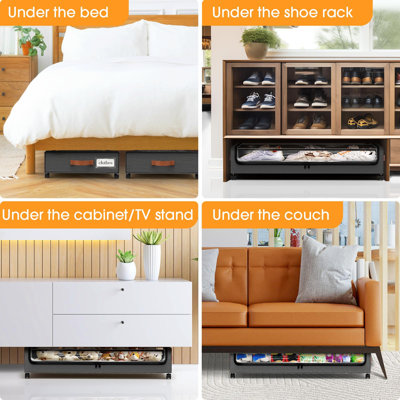 Under Bed Storage with Wheels 2Pack Storage Containers with Clear Window | Under Bed Drawers Rolling Under Bed Storage for Clothes,Shoes, Blankets (30