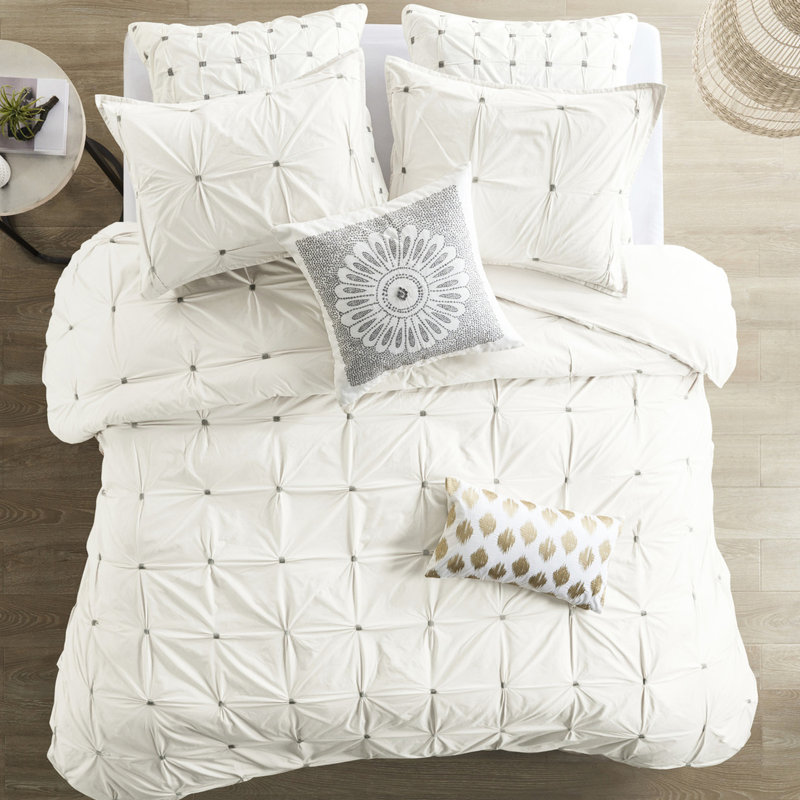 3 pièces de literie en coton double / grand avec housse de couette à broderie élastique élégante double / grand, motif magnifique orné
