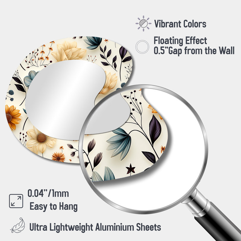 Botanical Nomad Boho Pattern - Boho 3D Shapes Irregular Bohemian Large Wall Mirror, 27" x 27"