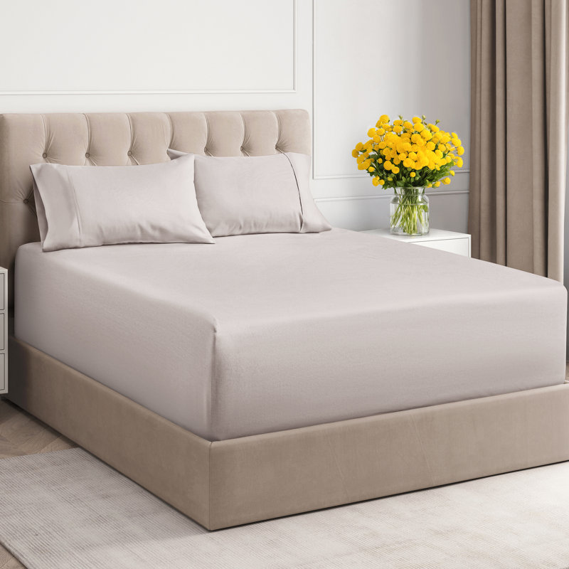 4 Piece 400 Thread Count Cotton Sheet Set – Extra Deep Pocket, Cooling, Breathable & Soft Bedding, Light Gray