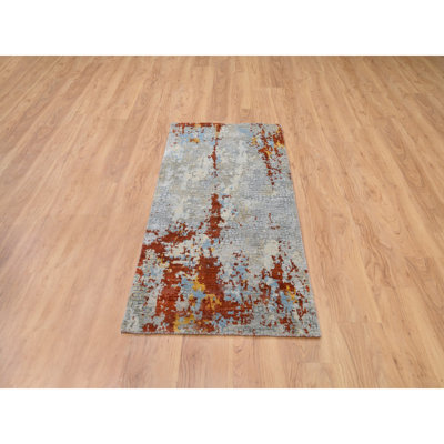 Tapis de couloir oriental noué à la main 2 pi 6 po x 5 pi 10 po en laine et soie F7C494571BAB45109419E271A5C1464A