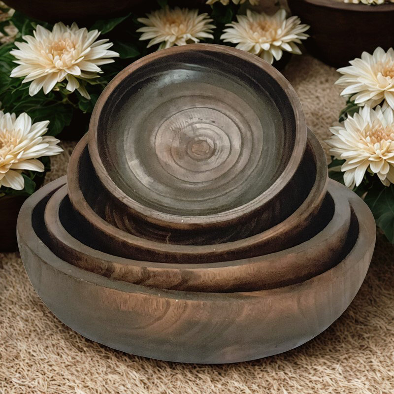 Deep Round Wooden Nesting Trays "Leavenworth" (Set of 4 Assorted)