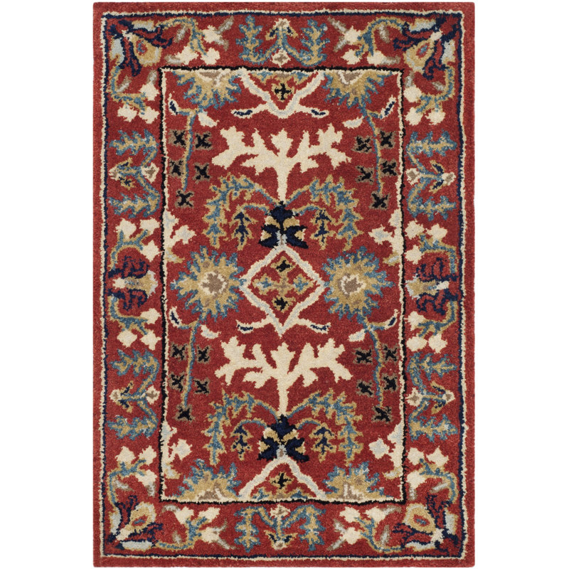 Tapis oriental rouge en laine touffeté à la main Armintha, Rectangle 2 pi 3 po x 4 pi
