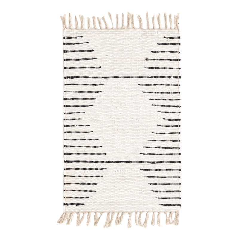 Tapis vert en coton tissé à plat à la main à motif géométrique Albertas, Rectangle 2 pi x 3 pi 1 po