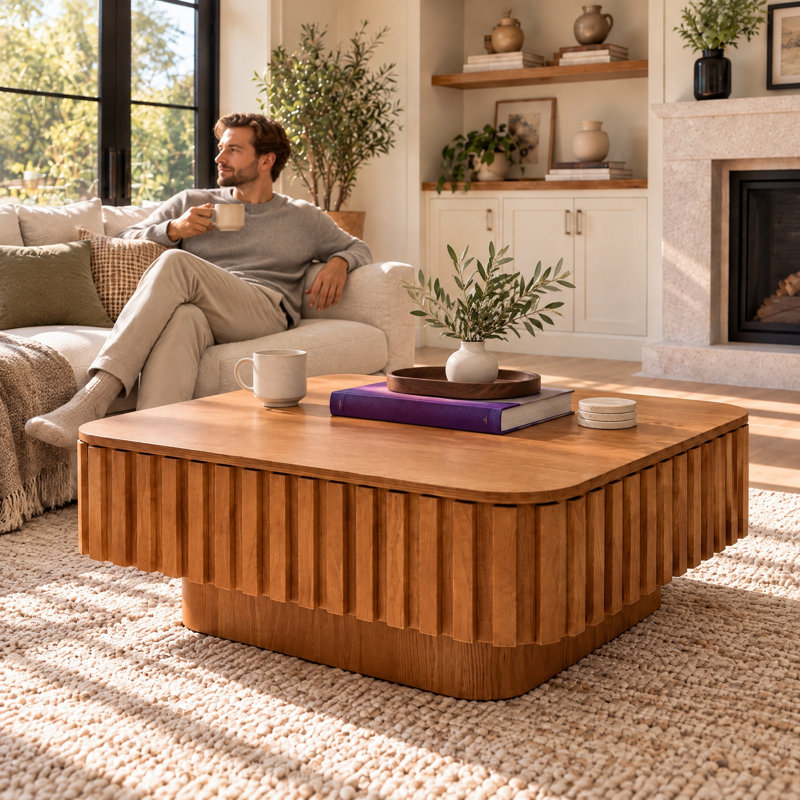 Table basse 31,5 ", table basse carrée avec rangement, Bois naturel