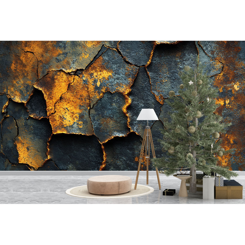 Cracked Lava Texture Wallpaper With Glowing Surface, Volcanic Abstract 3D Wall Art For Gaming Rooms, Man Caves, Or Bold Accent Walls