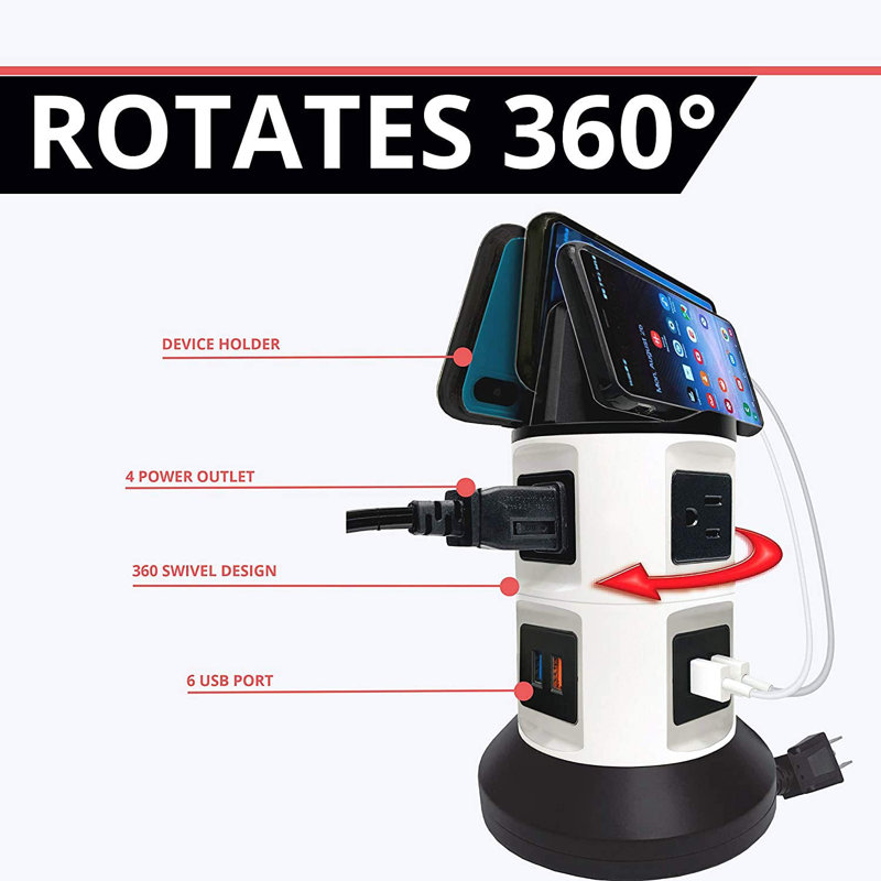 Bell + Howell 360 Degree Spin Power Tower with 4 Outlets and 6 B Ports