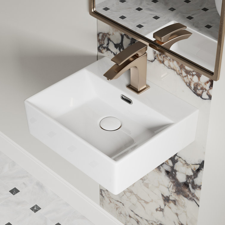 Los Flexi Floating Wall Mount Sink with 3-Hole at 4" Centers, White Ceramic with Overflow