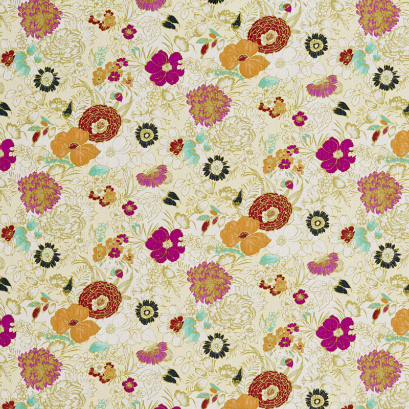 Tissu à imprimé floral, Orange / rose