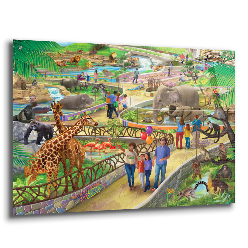 Bungalow rose «Big Adventure Zoo» par Bigelow, illustrations en acrylique sur verre, H 24 po x l 36 po x P 0,2 po