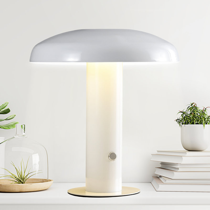 Writzer 11" Contemporary Bohemian Rechargeable/Cordless Dimmable Integrated LED Mushroom Table Lamp, White