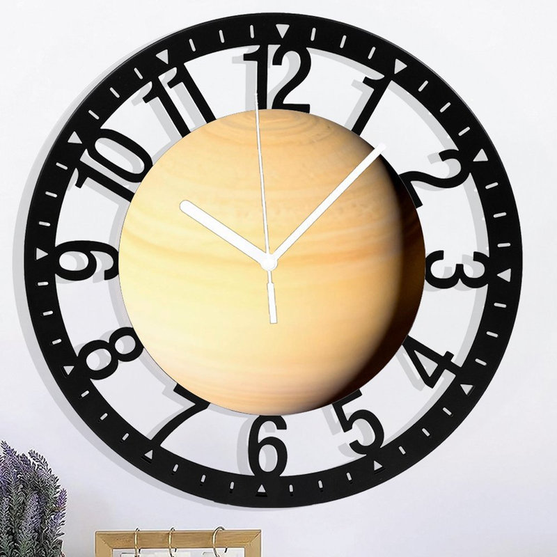 Horloge murale ronde en fer 10 po avec mouvement à quartz silencieux, chiffres romains, impression UV, Saturn
