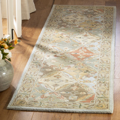 Tapis bleu clair / brun clair en laine touffeté à la main Albert
