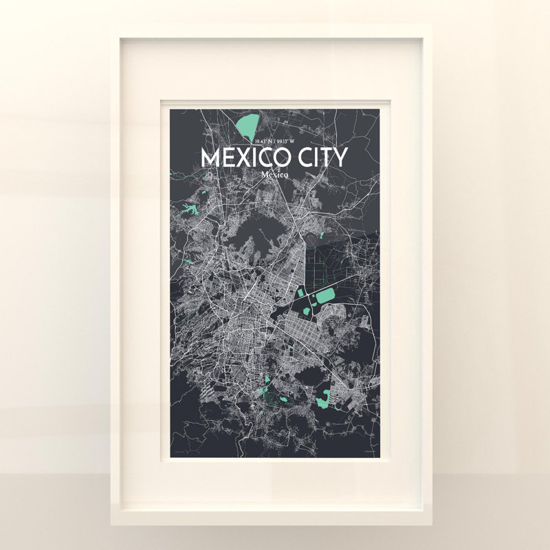 «Mexico City Map», impression, H 17 po x l 11 po, Vert / gris