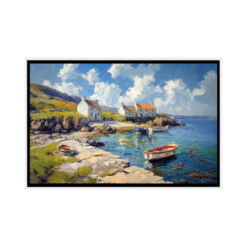 Island Harbor - reproduction d'art murale encadrée, Reproduction encadrée sans passe-partout, H 32 po x l 48 po, Blanc