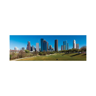 Cityscape Illuminated At Sunset, Houston, Texas - Wrapped Canvas Panoramic Print