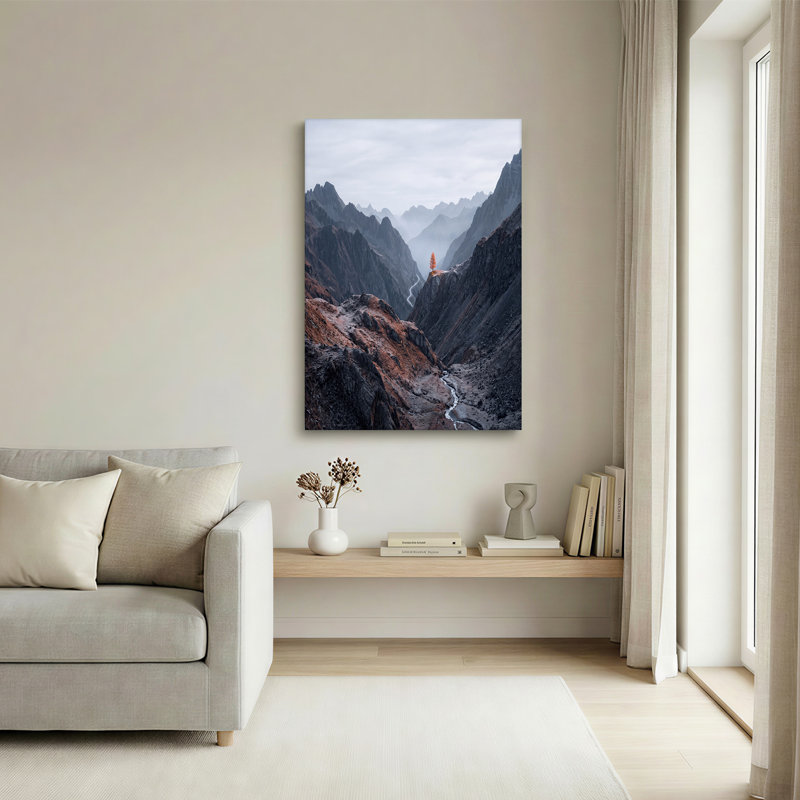 Art mural sur toile, "Orange orange" sur une brume avec une route sinueuse, H 16 po x l 24 po