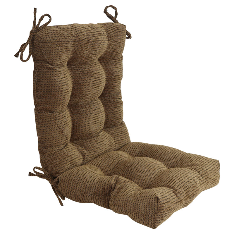 Jacquard Chenille Tufted Seat/Back Chair Cushion, Brown Dots, 18" W x 18" D