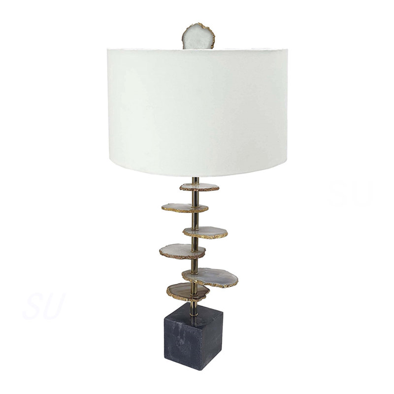 D14 x Lampe de table fendue en agate fumée de 29,5 po avec base en marbre