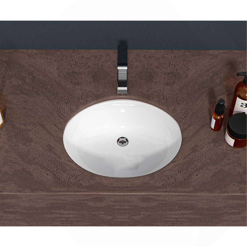 16.5"x13.4" White Ceramic Oval Undermount Bathroom Sink with Overflow