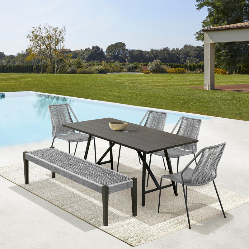 Kiearah Rectangular 7 - Person 71" Long Outdoor Dining Set in Dark Eucalyptus with Gray Rope