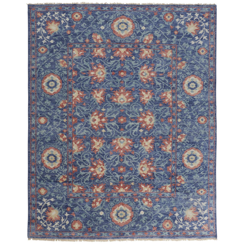 Beall Wool Floral Area Rug in Blue, Rectangle 8'6" x 11'6"