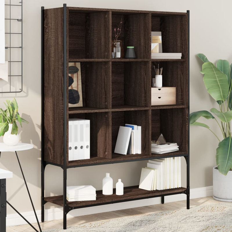 Hagley 141.5cm H x 102cm W Metal Bookcase, Brown oak