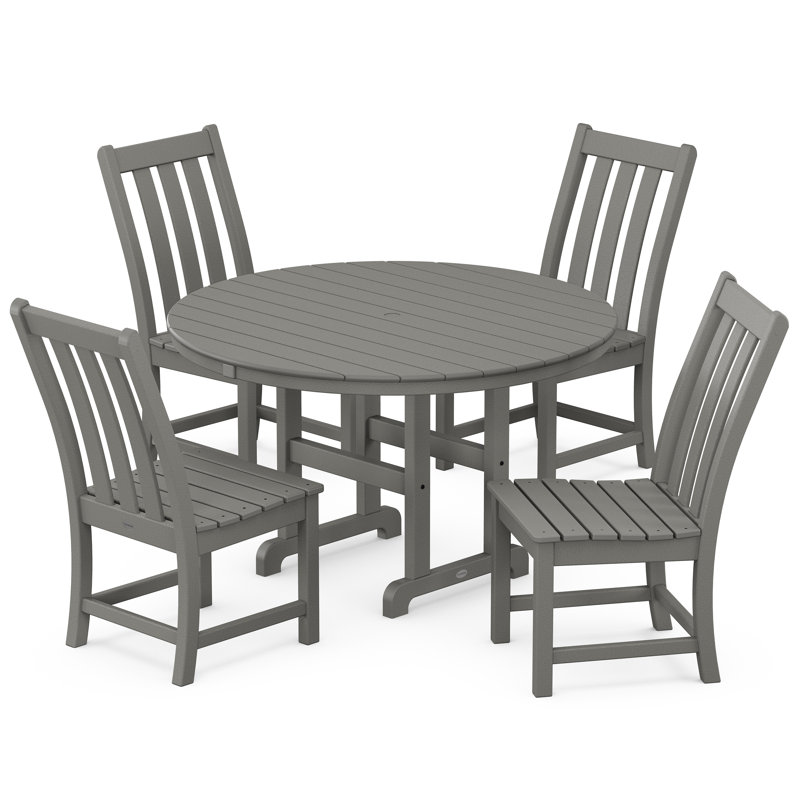 Vineyard 5-Piece Round Farmhouse Side Chair Dining Set, Slate Gray