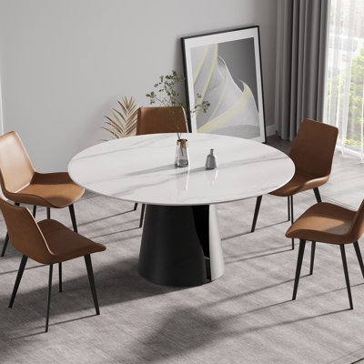 Table de salle à manger moderne en pierre artificielle ronde pour six personnes, durable et facile à nettoyer avec un design élégant