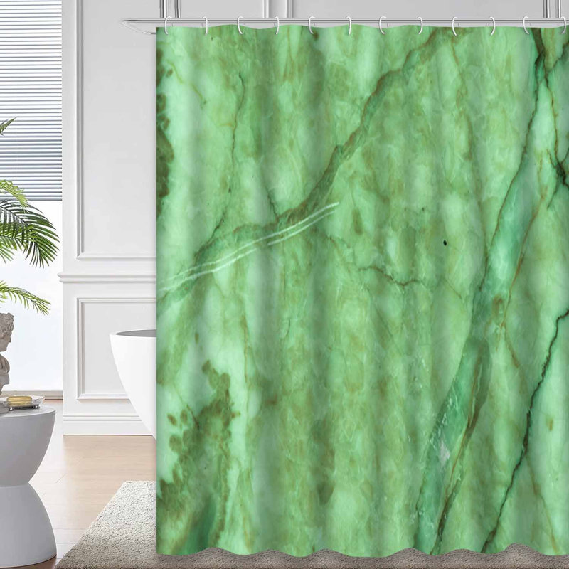 Rideau de douche en marbre et agate vert avec 12 crochets, L 72 po x l 78 po