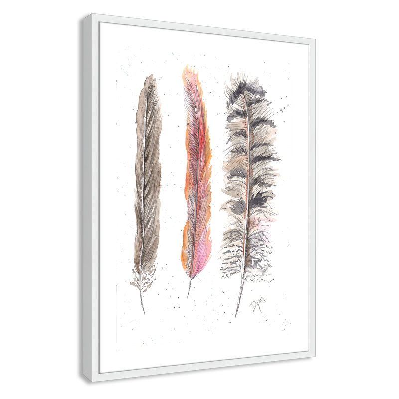 Art juvénile, plumes de plumes II, H 35,5 po x l 25,5 po x P 1,18 po, Cadre blanc