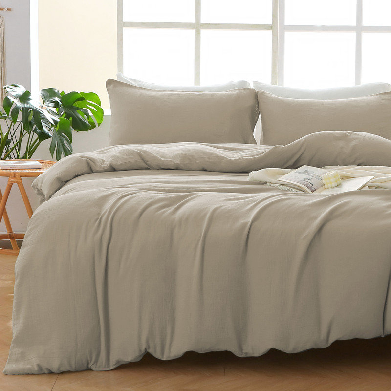 Solayne Muslin Duvet Cover Set 100% Cotton Double-Layer Linen Like Gauze Comforter Cover 3 Pieces Breathable & Lightweight For All Season