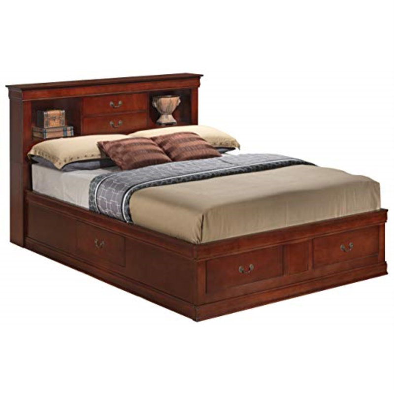 Citronelle Bookcase Storage Bed, King, Cherry