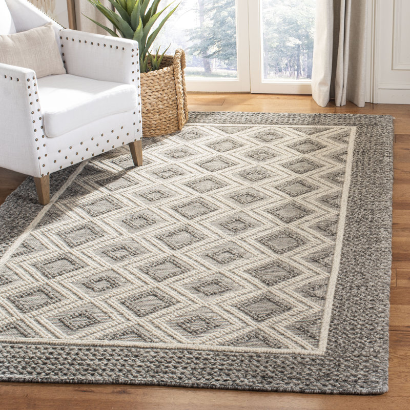 Tapis en laine / coton tissé à la main Caper en ivoire / gris, Rectangle 9 pi x 12 pi