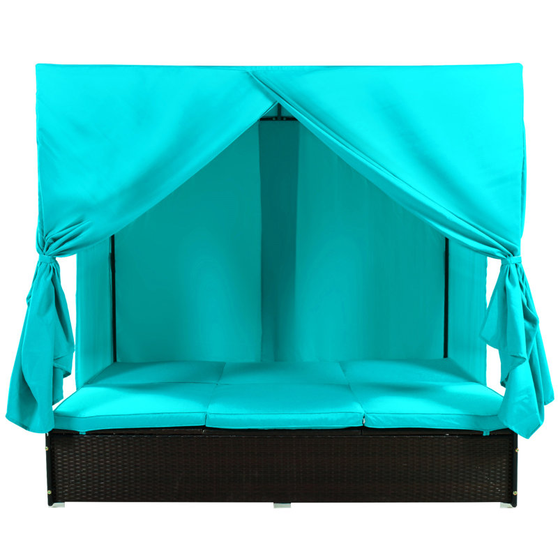 U_STYLE Lit de jour pour terrasse en osier avec coussins et sièges réglables, Bleu