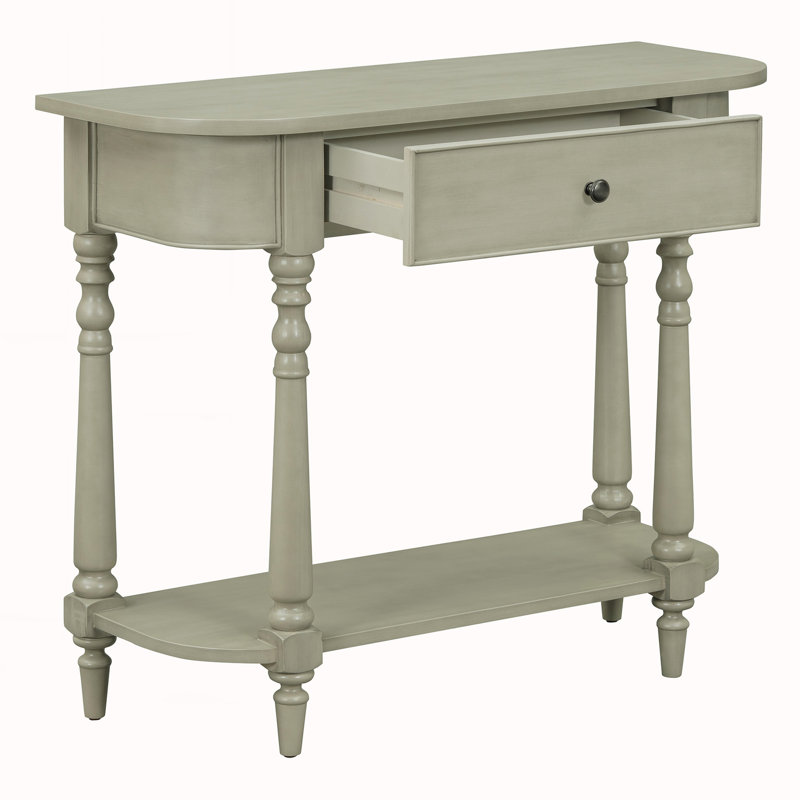Narrow Console Table with Curved Corner, Gray