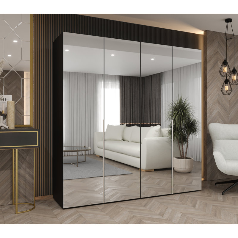 Manufactured Wood Wardrobe, black matt + handles: cashmere