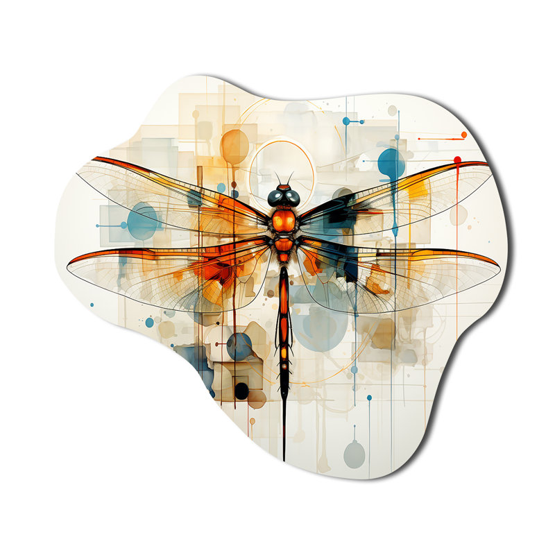 Libellule en teck, vol éthéré géométrique, impression de sculpture murale en métal asymétrique, H 25 po x l 28 po x P 1 po