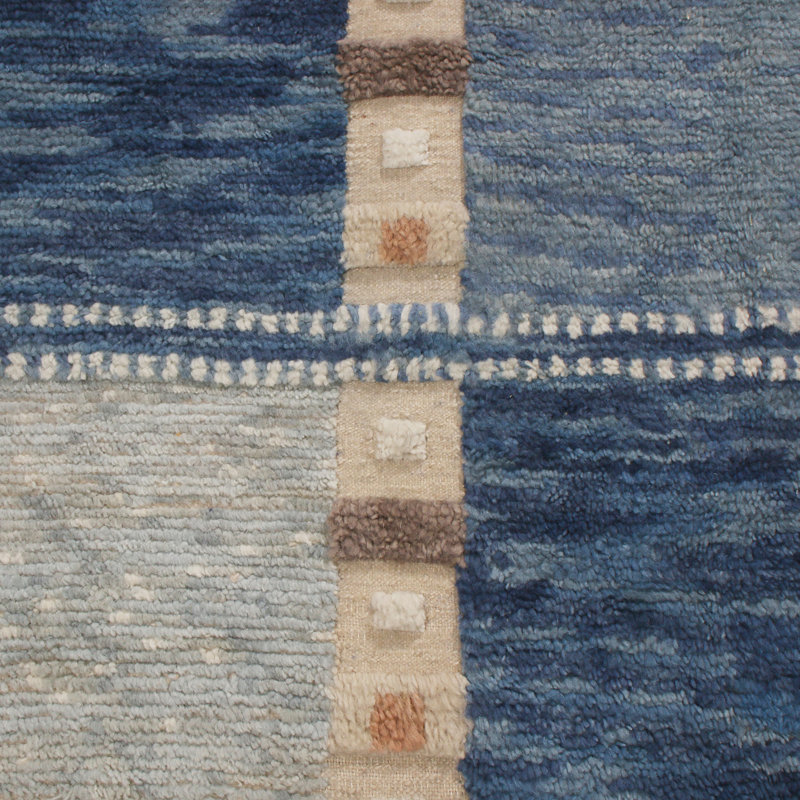 Rug & Kilim’S Scandinavian Inspired Geometric Gray And Blue Wool Pile Rug, Rectangle 8' x 10'