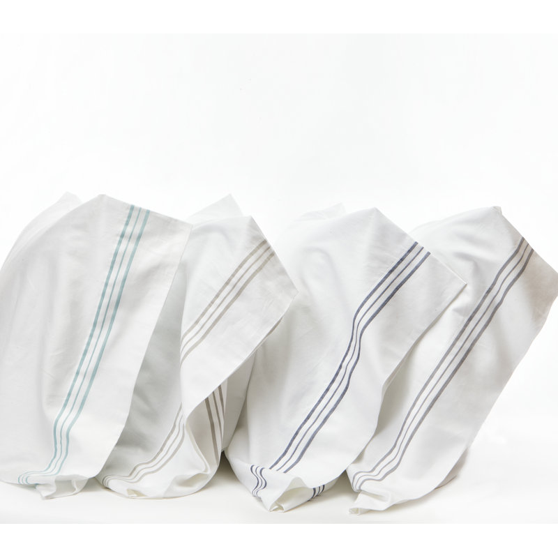 Orleans 100% Cotton Striped - Set of 2, King Pillowcase, White Gray