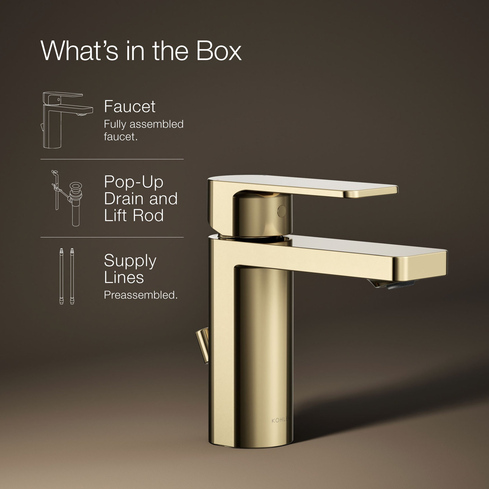 Parallel Single Hole Bathroom Faucet with Drain Assembly, Vibrant French Gold