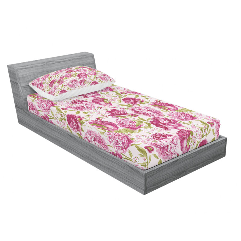Microfiber Floral Sheet Set, Full Sheet Set with Fitted Sheet, Pink/White Floral