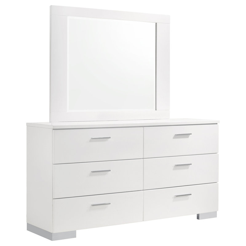 Commode 6 tiroirs très brillante avec miroir