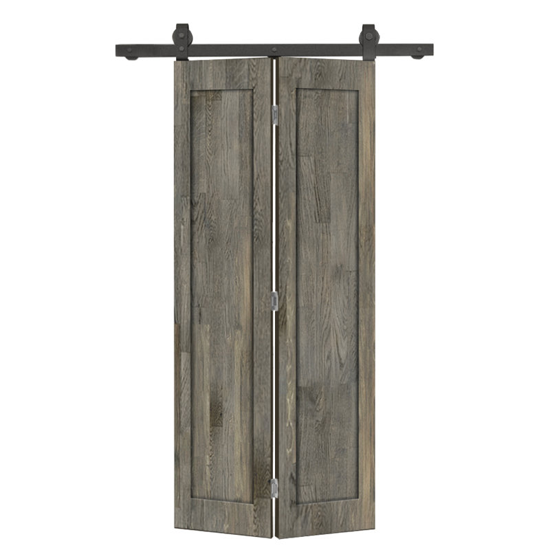 Ensemble de quincaillerie pour porte de grange coulissante en bois de pin 1 panneau, 36 po x 80 po, Gris patiné