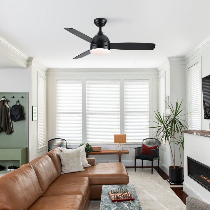 48''-3 Blades Smart Ceiling Fan With LED Light, Remote Control, Works With Alex And Tuya App, Black
