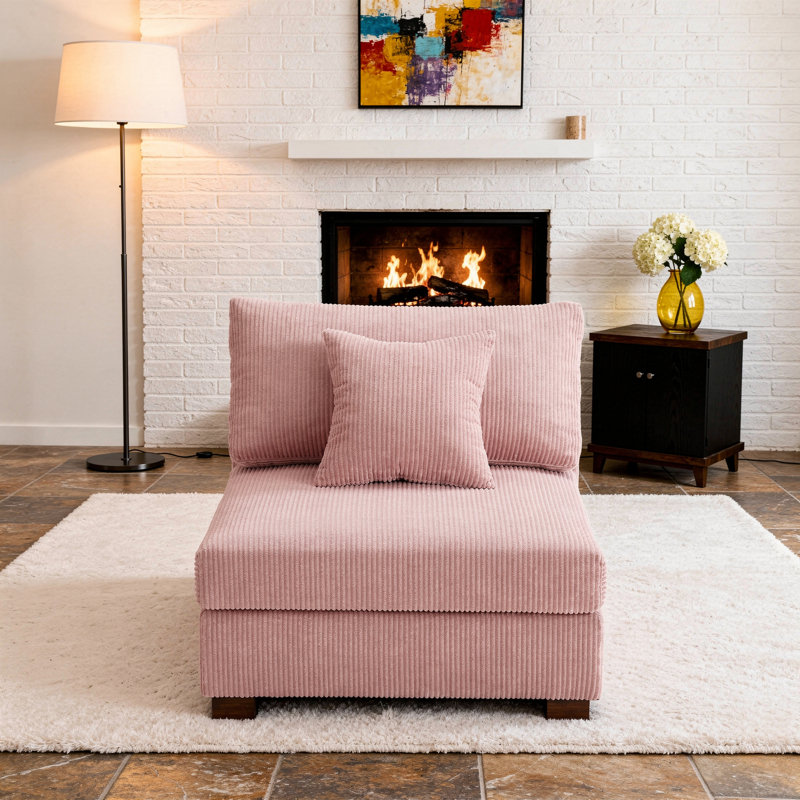 Fauteuil d'appoint sans accoudoirs en velours côtelé Milbrey, Rose, Velours côtelé