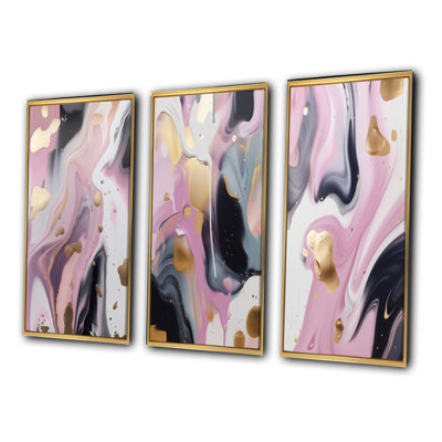 " Gold And Pink Swirl Ink " 3 - Pieces