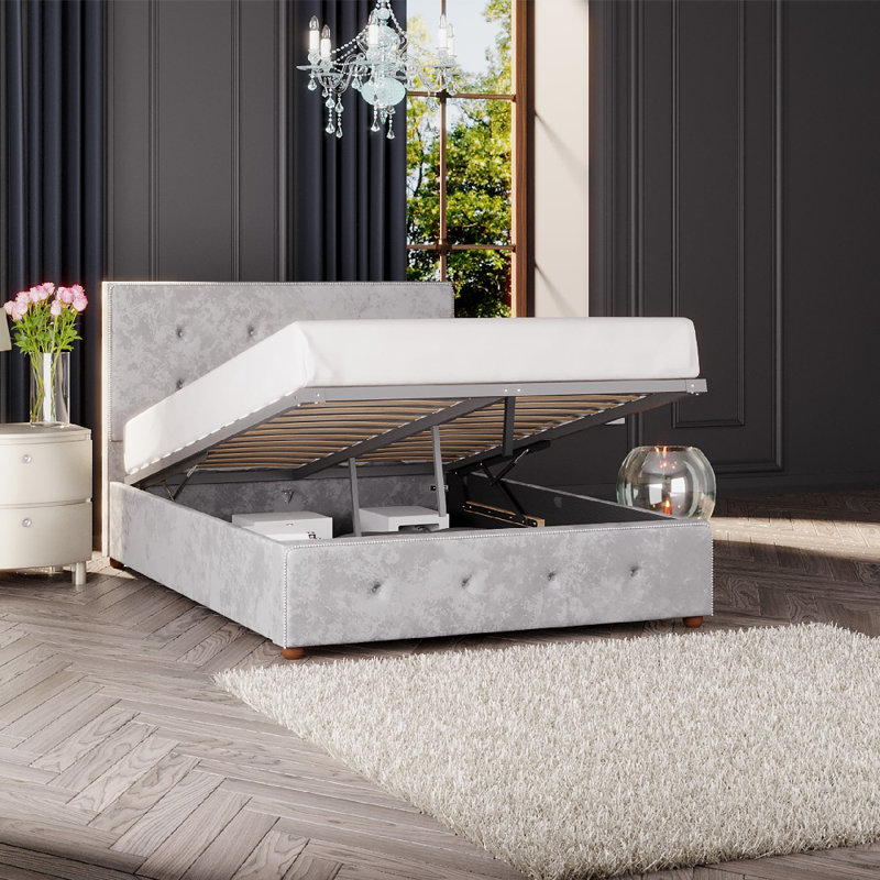 Upholstered Ottoman Bed, Super King (6'), Silver
